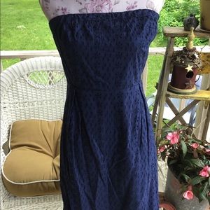 NWOT Strapless Navy Eyelet Dress